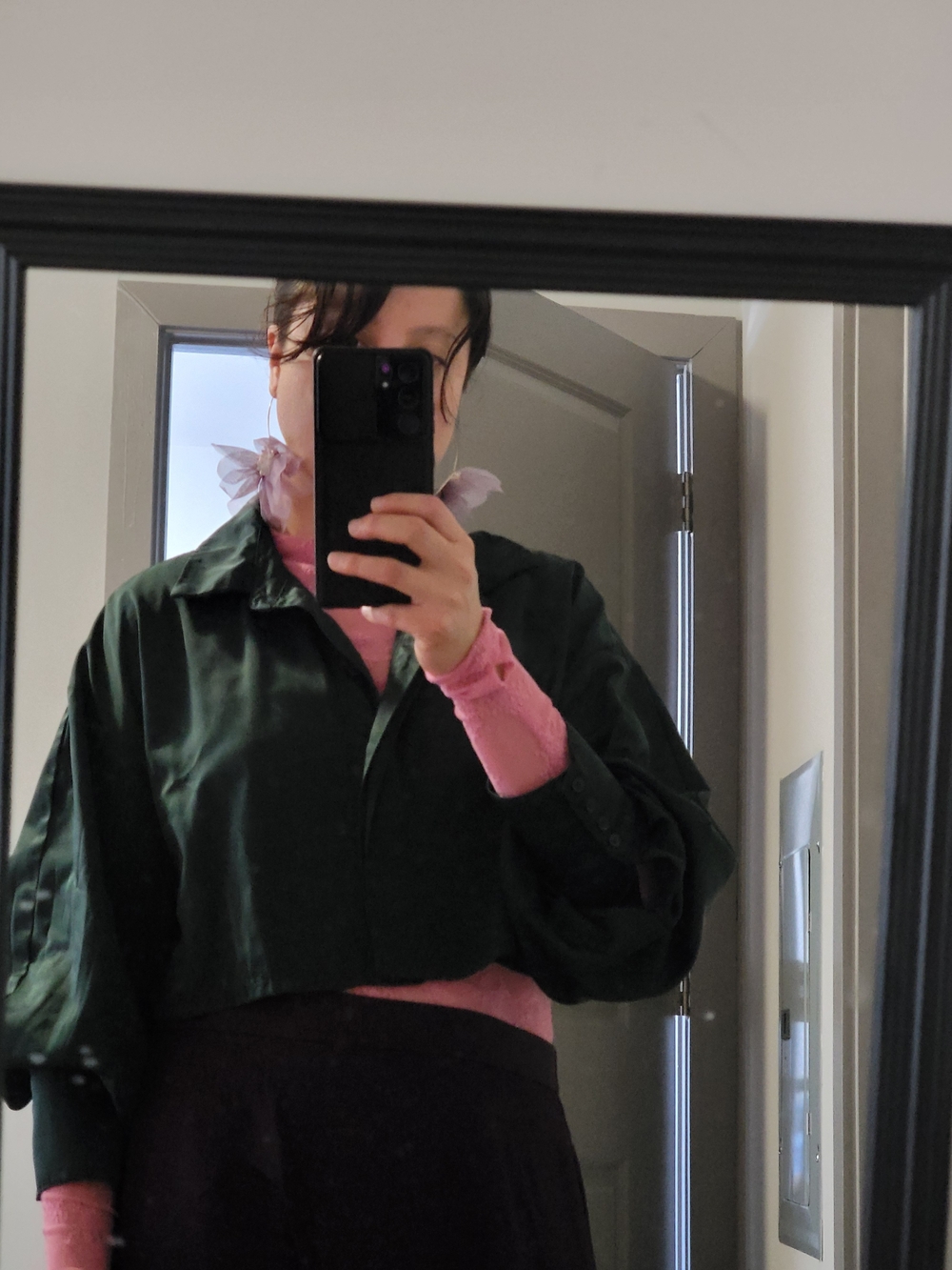 Forever 21 Dark Green Cropped Shirt Jacket - Women Tops